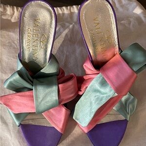 Valentino Women's Pink and Green Satin Heels